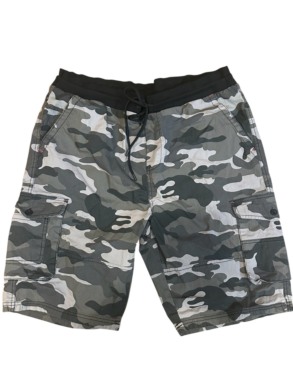 Monument Mens Cargo Shorts Size Large Camo Gray Black Drawstring Utility Outdoor